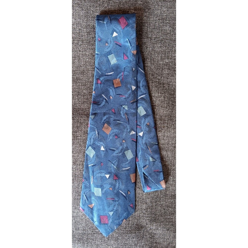 Tie 70s 80s 90s Y2K New Vintage Stock Mens Town Craft Blue Geometric 58 Inch